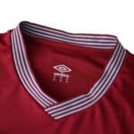 Close-up of the 2025/26 West Ham United Home Player Version jersey collar with Umbro logo.