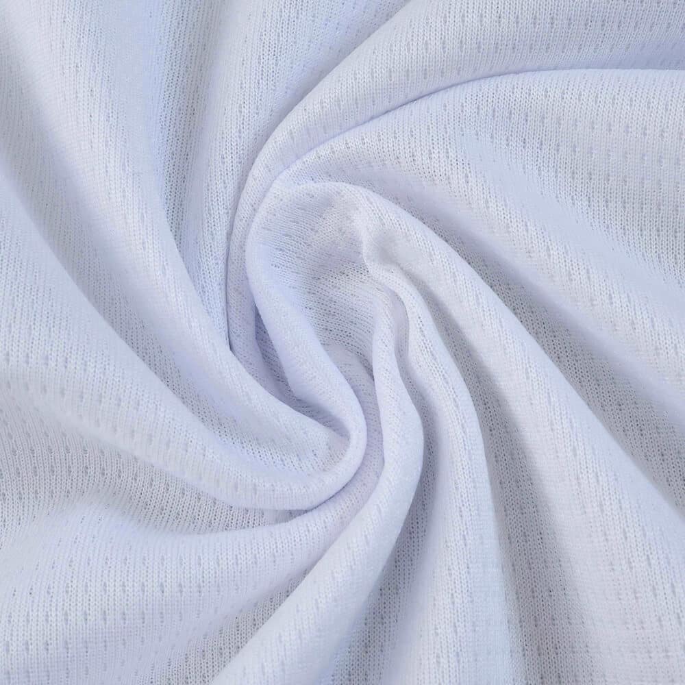 Close-up of the white Valencia Home 2025/26 Fan Version jersey fabric showing its texture and weave.