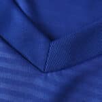 Close-up of the blue collar fabric on the Leeds United Away 2025/26 Fan Version jersey.