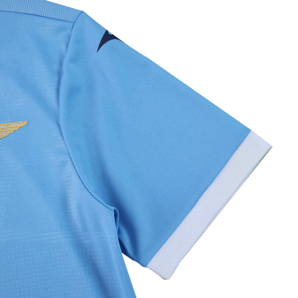 Close-up of the sleeve on the Lazio Home 2025/26 Fan Version jersey, showing fabric texture and trim detail.